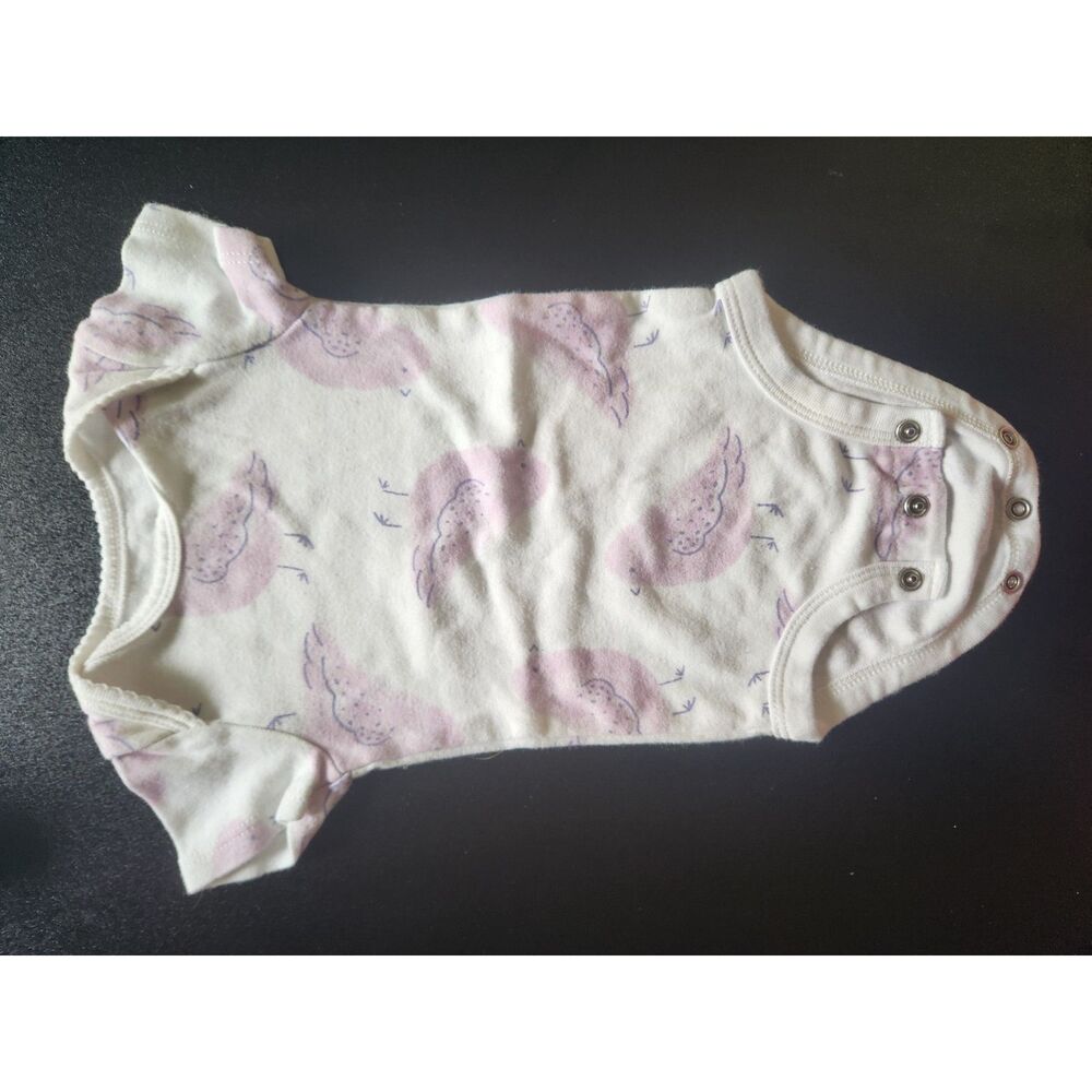 Carter's Baby Girl 3M White Pink Bird Print Short Sleeve Bodysuit Onesie